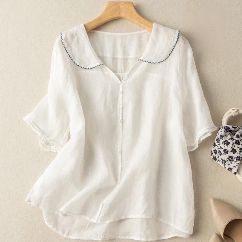 Vintage-blus dam med scallop-krage