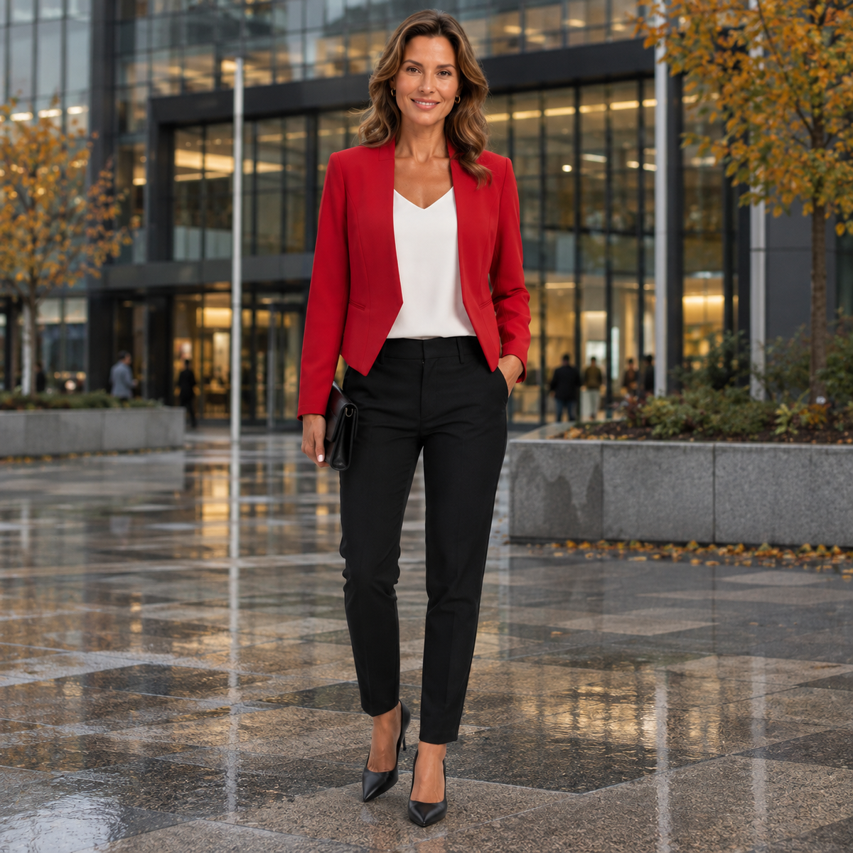 Blazer dam, kort — figursydd kontorsblazer med öppen front
