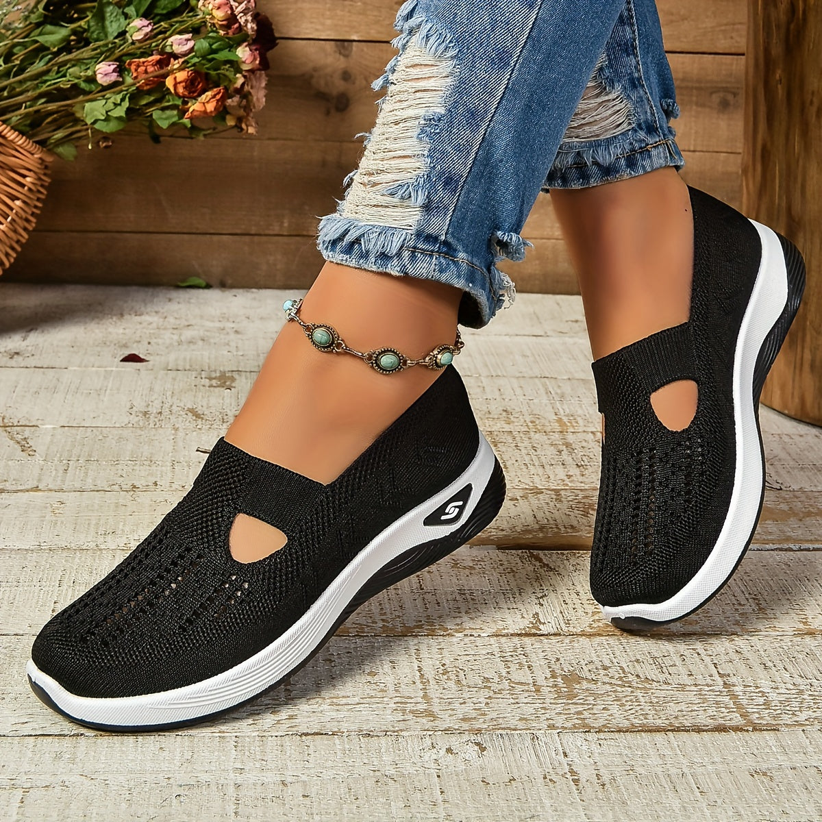 Ortopediska slip-on skor dam i textil – bekväm passform med dämpad innersula