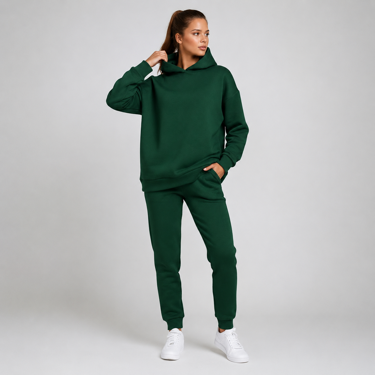 Joggingset dam, tvådelat — luvtröja och joggers i bomullsmix