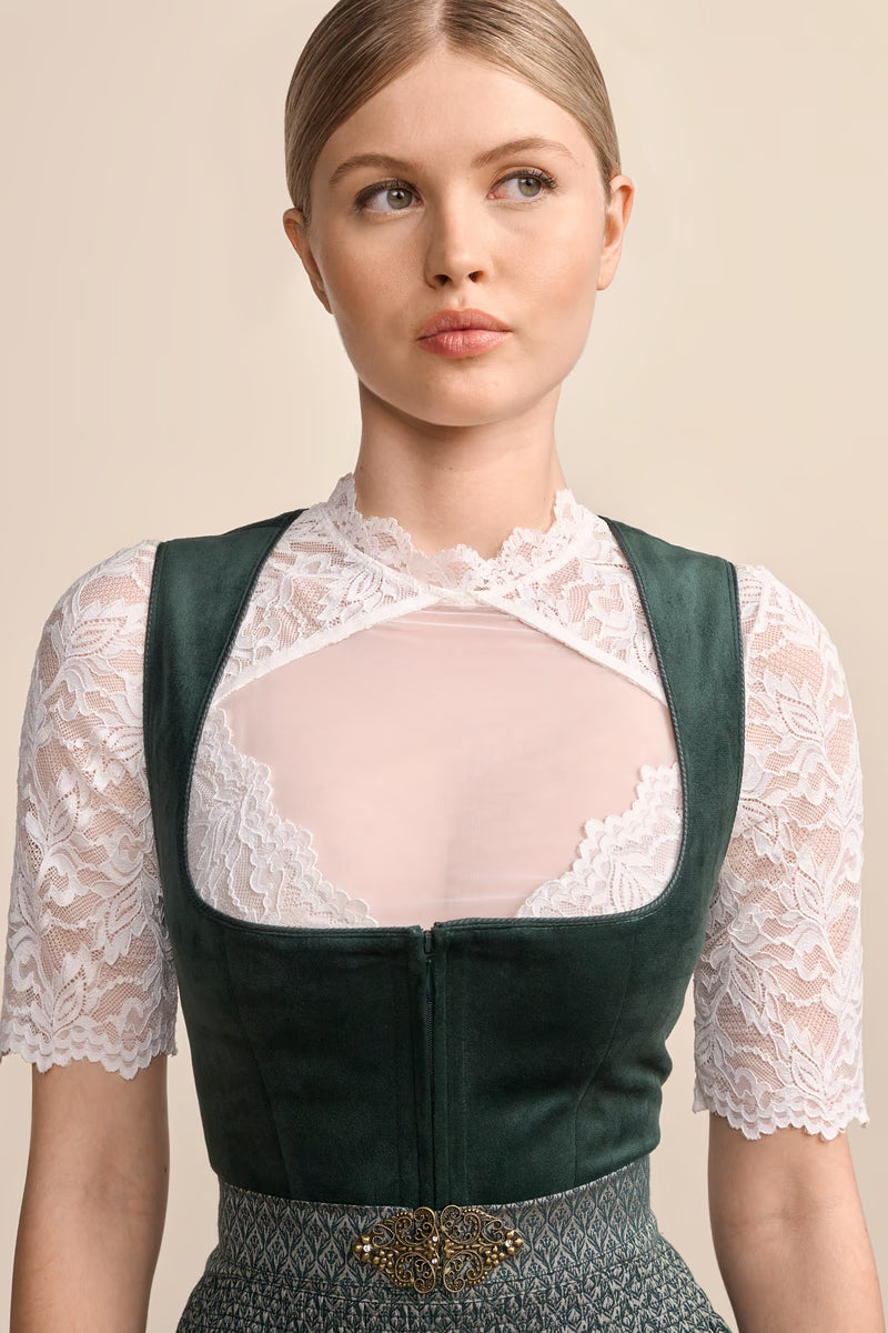 Elegant mörkgrön dirndl dam i bomullsmix