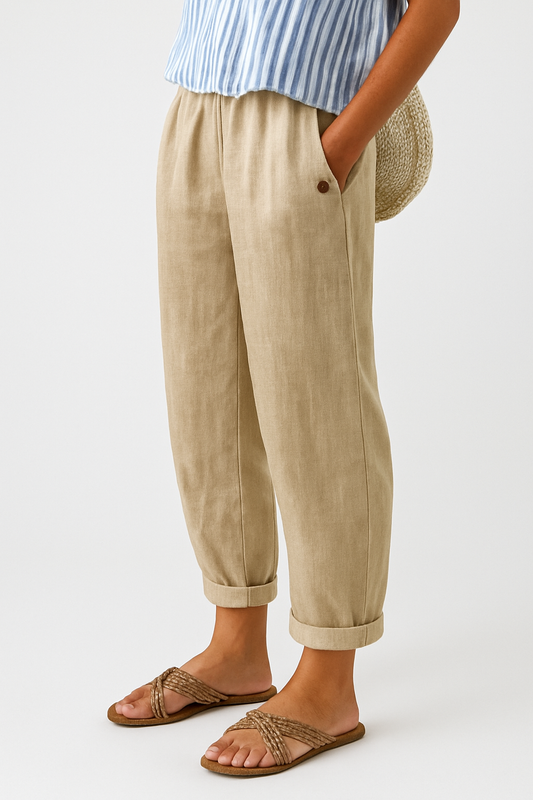 Raka cropped byxor dam i bomull med sidofickor