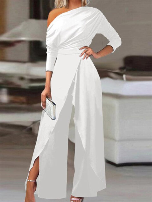 One-shoulder jumpsuit dam med markerad midja