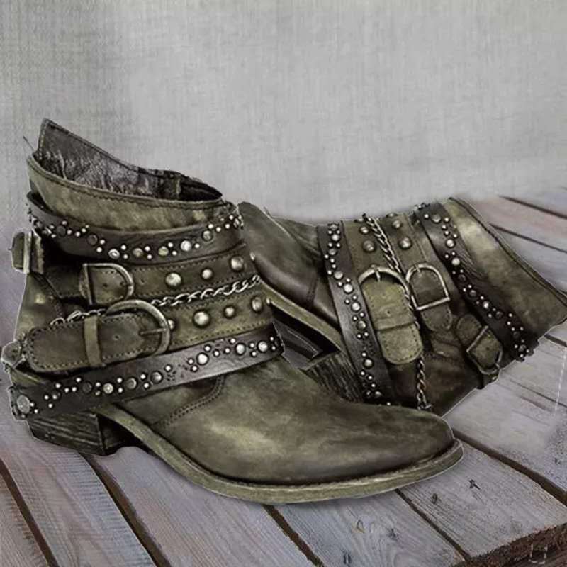 Retroboots dam i läderimitation, grön
