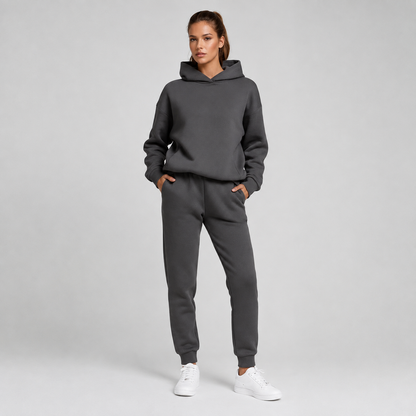 Joggingset dam, tvådelat — luvtröja och joggers i bomullsmix