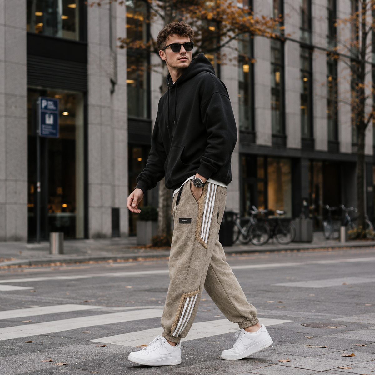 Joggingbyxa herr — ledig streetwear-passform med paneldetaljer