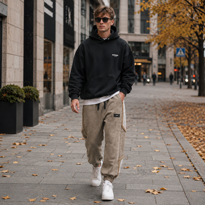 Joggingbyxa herr — ledig streetwear-passform med paneldetaljer