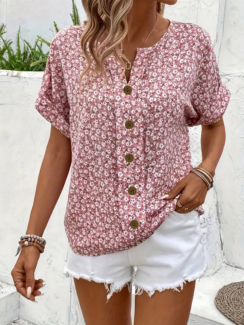 Blommönstrad blus dam i polyester