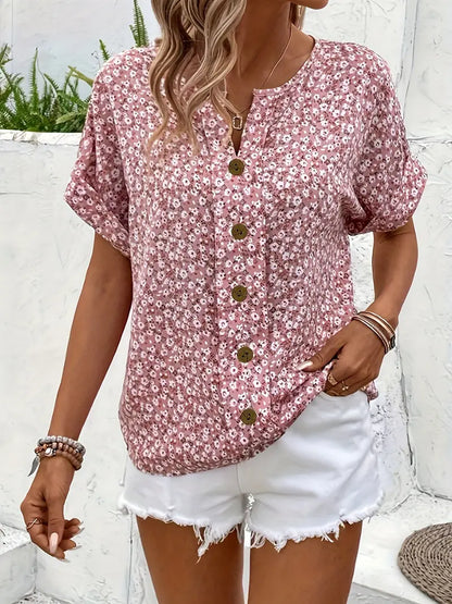Blommönstrad blus dam i polyester