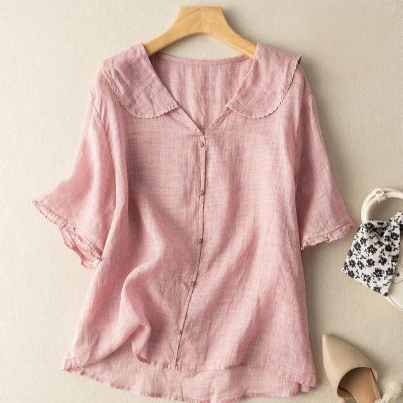 Vintage-blus dam med scallop-krage