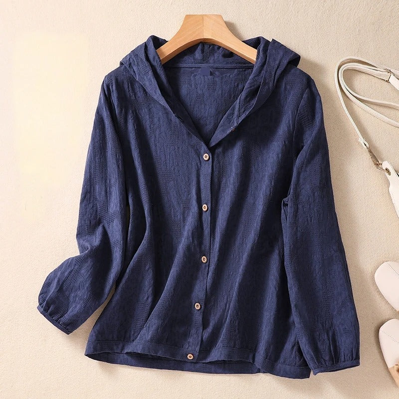 Avslappnad skjorta dam med kapuschong