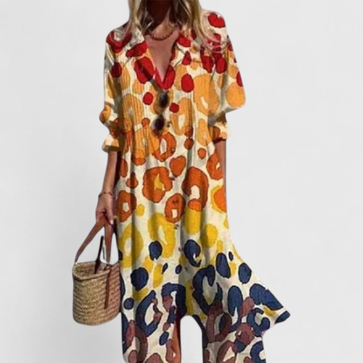 Boho klänning dam i polyester med bohemisk print