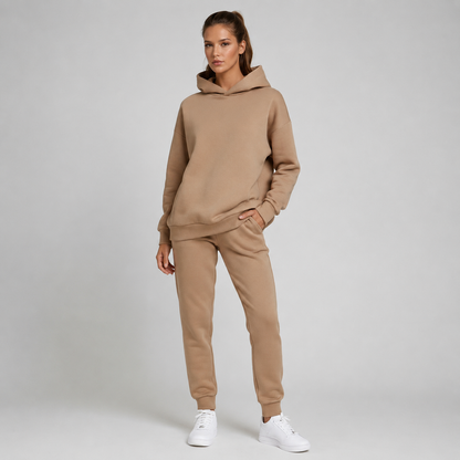 Joggingset dam, tvådelat — luvtröja och joggers i bomullsmix