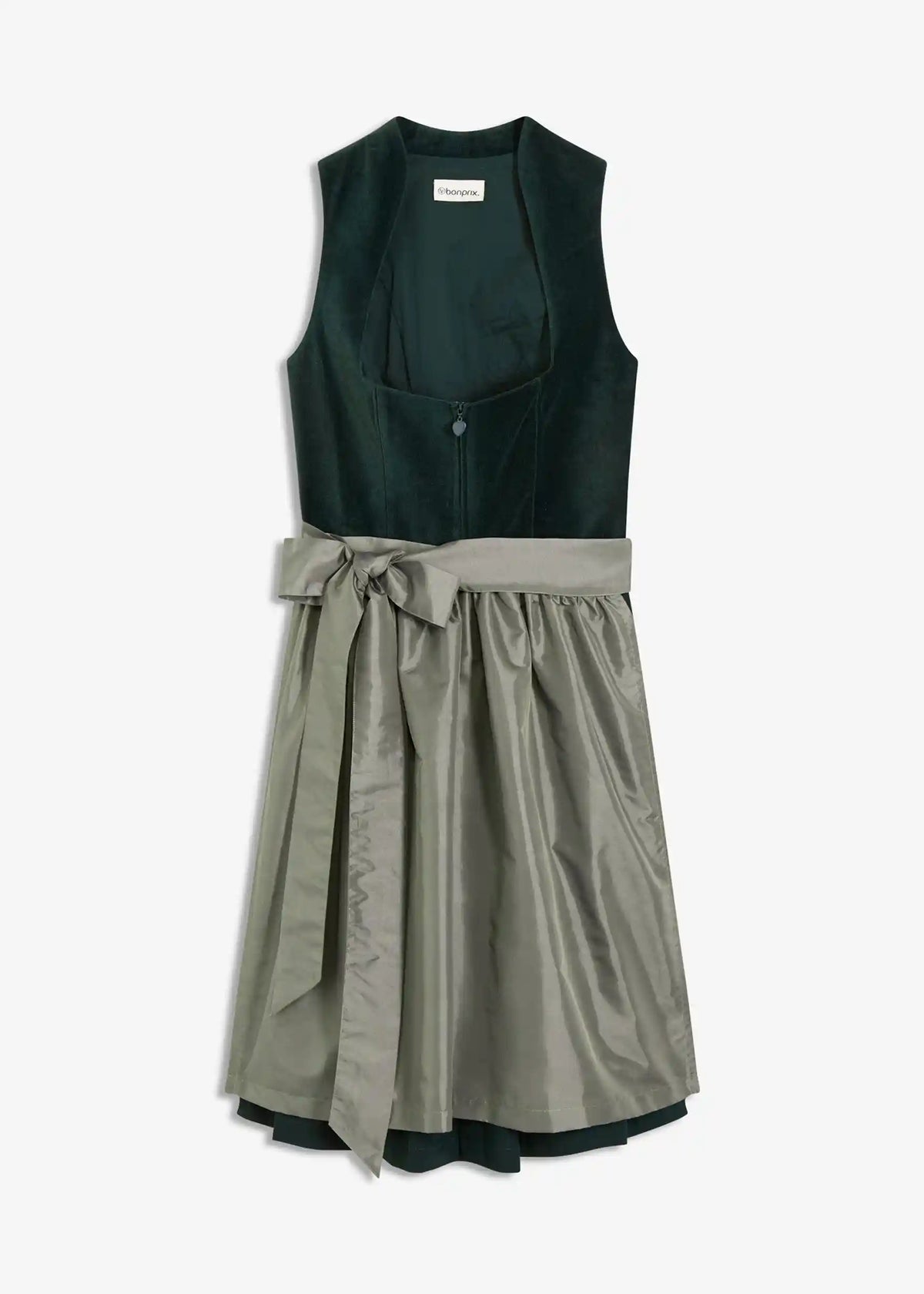 Traditionell dirndl dam med satinförkläde