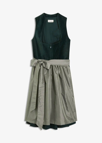 Traditionell dirndl dam med satinförkläde