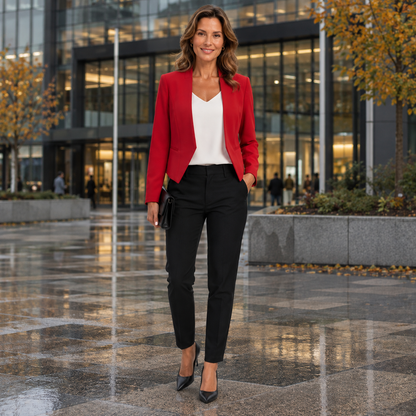 Blazer dam, kort — figursydd kontorsblazer med öppen front