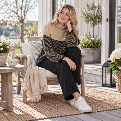 Polotröja dam i ullmix — stickad pullover med hög krage för vintern