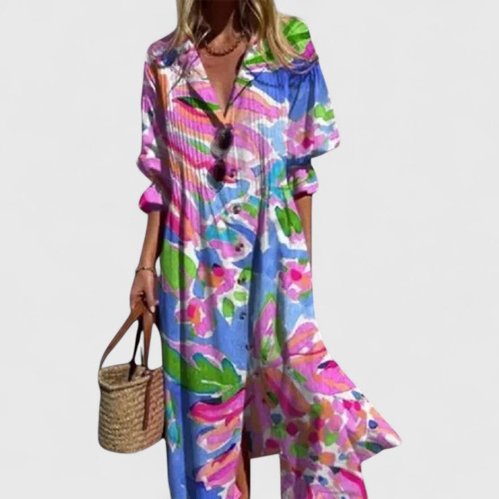 Boho klänning dam i polyester med bohemisk print