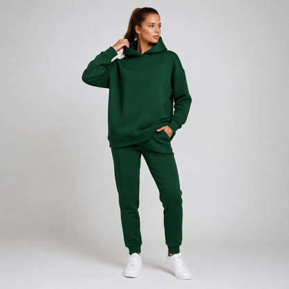 Joggingset dam, tvådelat — luvtröja och joggers i bomullsmix