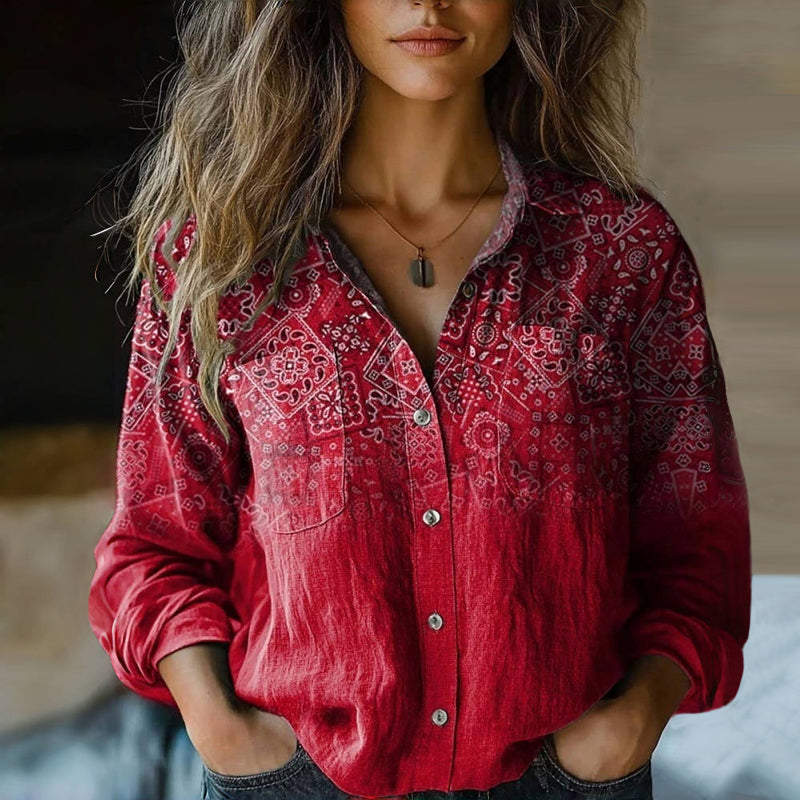 Bohemisk vintage-blus dam med blommönster