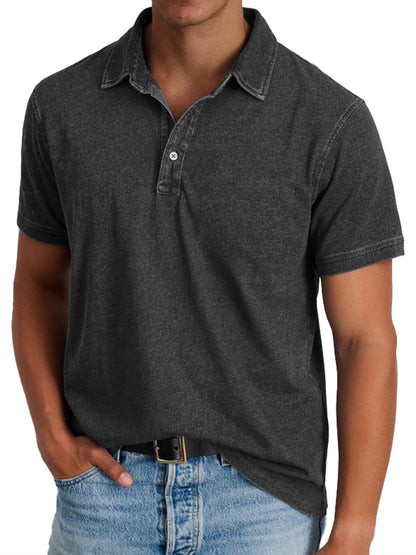 Polotröja herr i bomull med knappslå