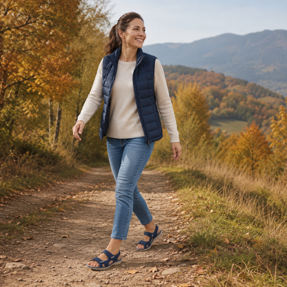 Sandaler dam, ortopediska — textil med dämpad såla och justerbar passform