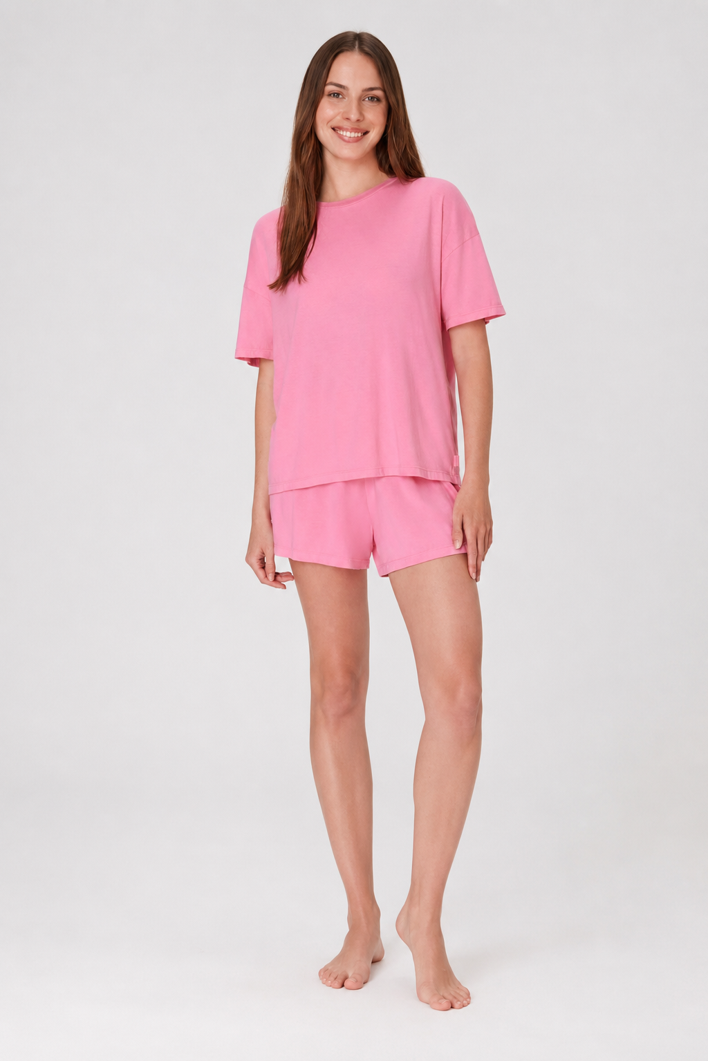 Mjuk Rosa Pyjamas för Dam – Ledigt Lounge Set med Shorts