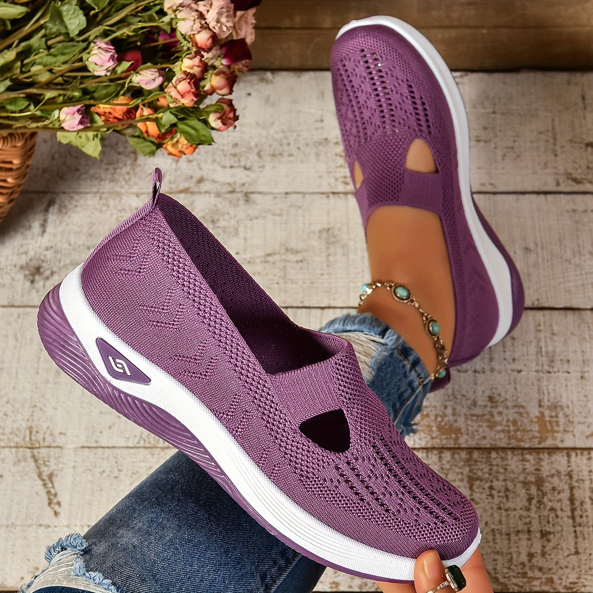 Ortopediska slip-on skor dam i textil – bekväm passform med dämpad innersula