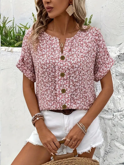 Blommönstrad blus dam i polyester