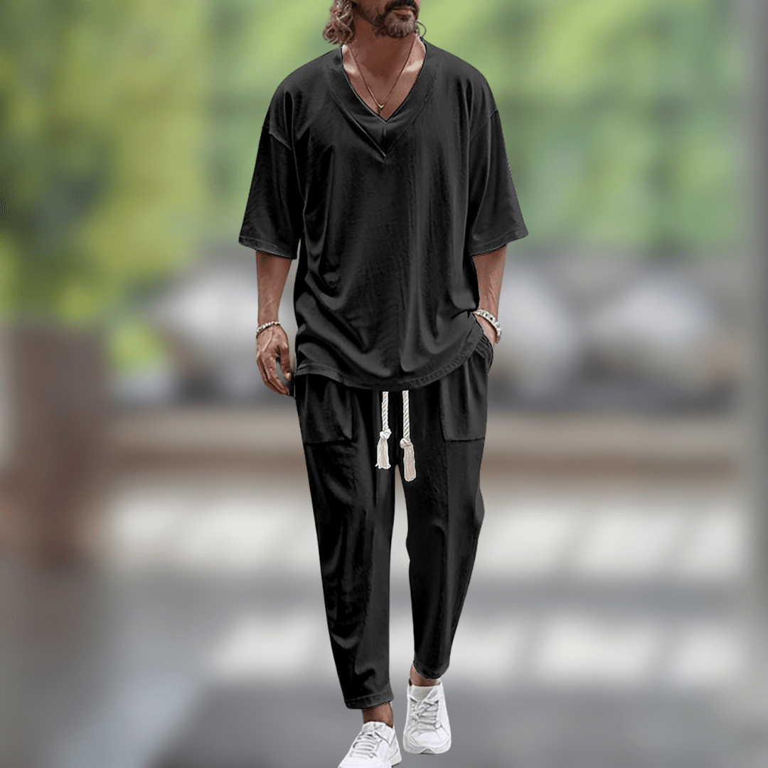 Oversized set herr i bomull med topp och byxor
