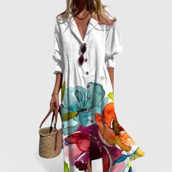 Boho klänning dam i polyester med bohemisk print