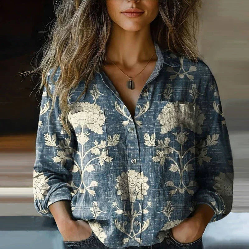Bohemisk vintage-blus dam med blommönster