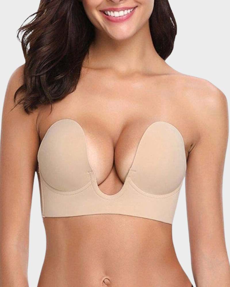 Axelbandsfri push-up bh dam i nylon med djup u-ringning