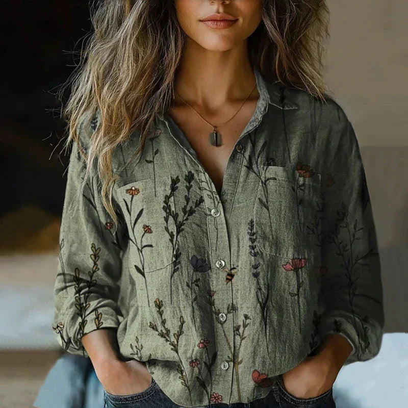 Bohemisk vintage-blus dam med blommönster