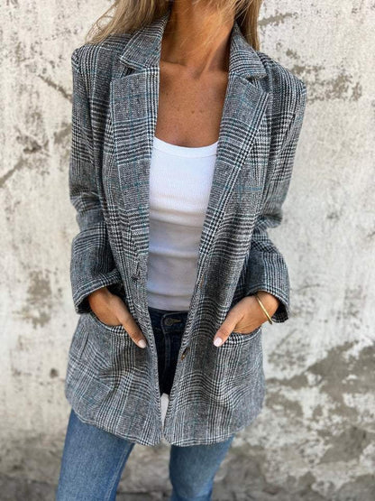 Elegant rutig kavaj dam i polyester