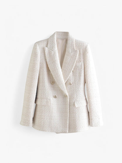Figursydd tweedblazer dam med guldknappar