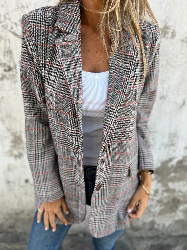 Rutig blazer dam i polyester med klassisk siluett
