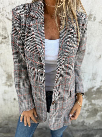 Rutig blazer dam i polyester med klassisk siluett