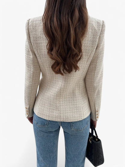 Figursydd tweedblazer dam med guldknappar