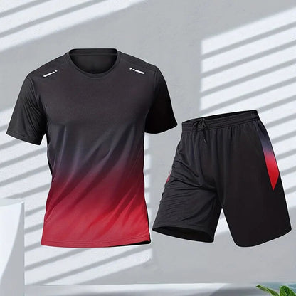 Träningsset herr i polyester – snabbtorkande t-shirt och shorts med rörelsefrihet