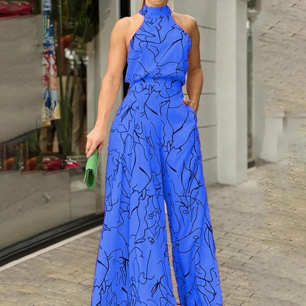 Jumpsuit dam i polyester – ärmlös overall med justerbart skärp