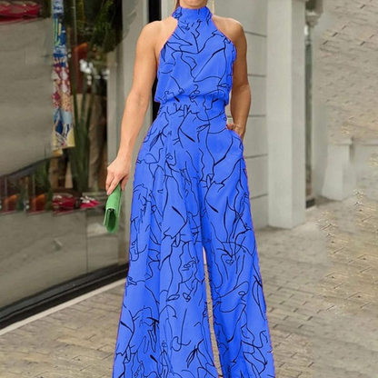 Jumpsuit dam i polyester – ärmlös overall med justerbart skärp