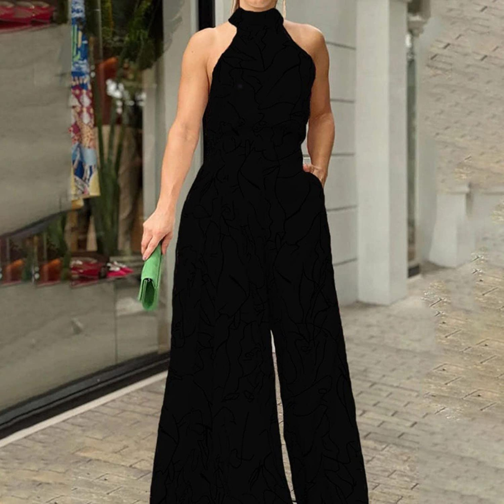 Jumpsuit dam i polyester – ärmlös overall med justerbart skärp