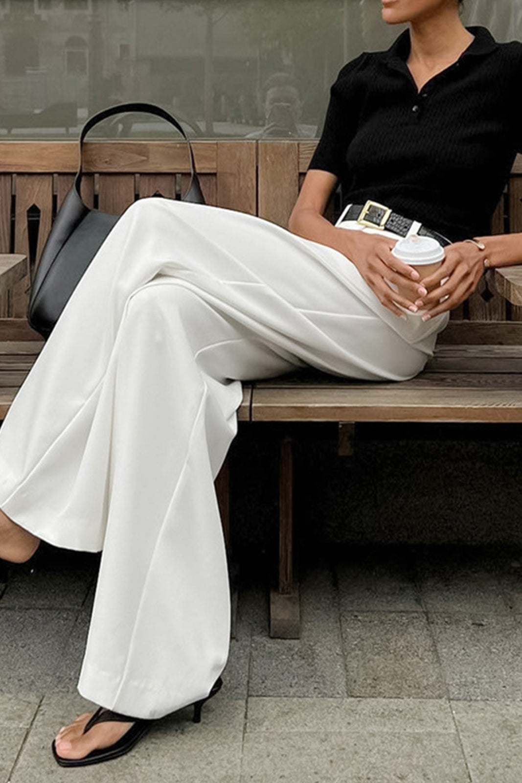 Vida kostymbyxor dam med hög midja i polyester — tailored byxor med pressveck