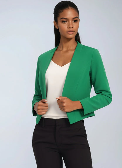 Kort kontorsblazer dam i polyester — figursydd blazer med öppen front
