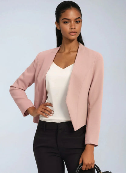 Kort kontorsblazer dam i polyester — figursydd blazer med öppen front
