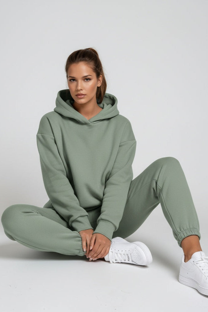 Tvådelat joggingset dam med luvtröja och joggers i bomullsblandning
