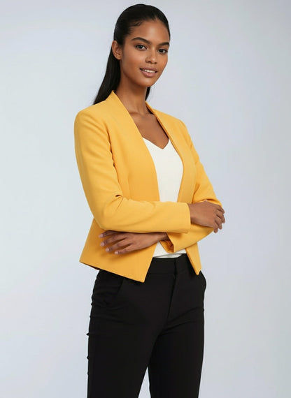 Kort kontorsblazer dam i polyester — figursydd blazer med öppen front