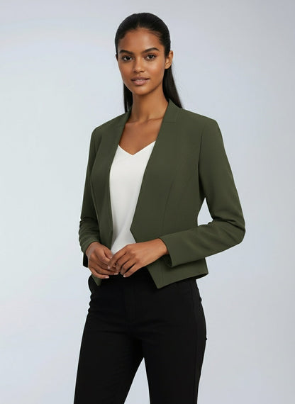 Kort kontorsblazer dam i polyester — figursydd blazer med öppen front