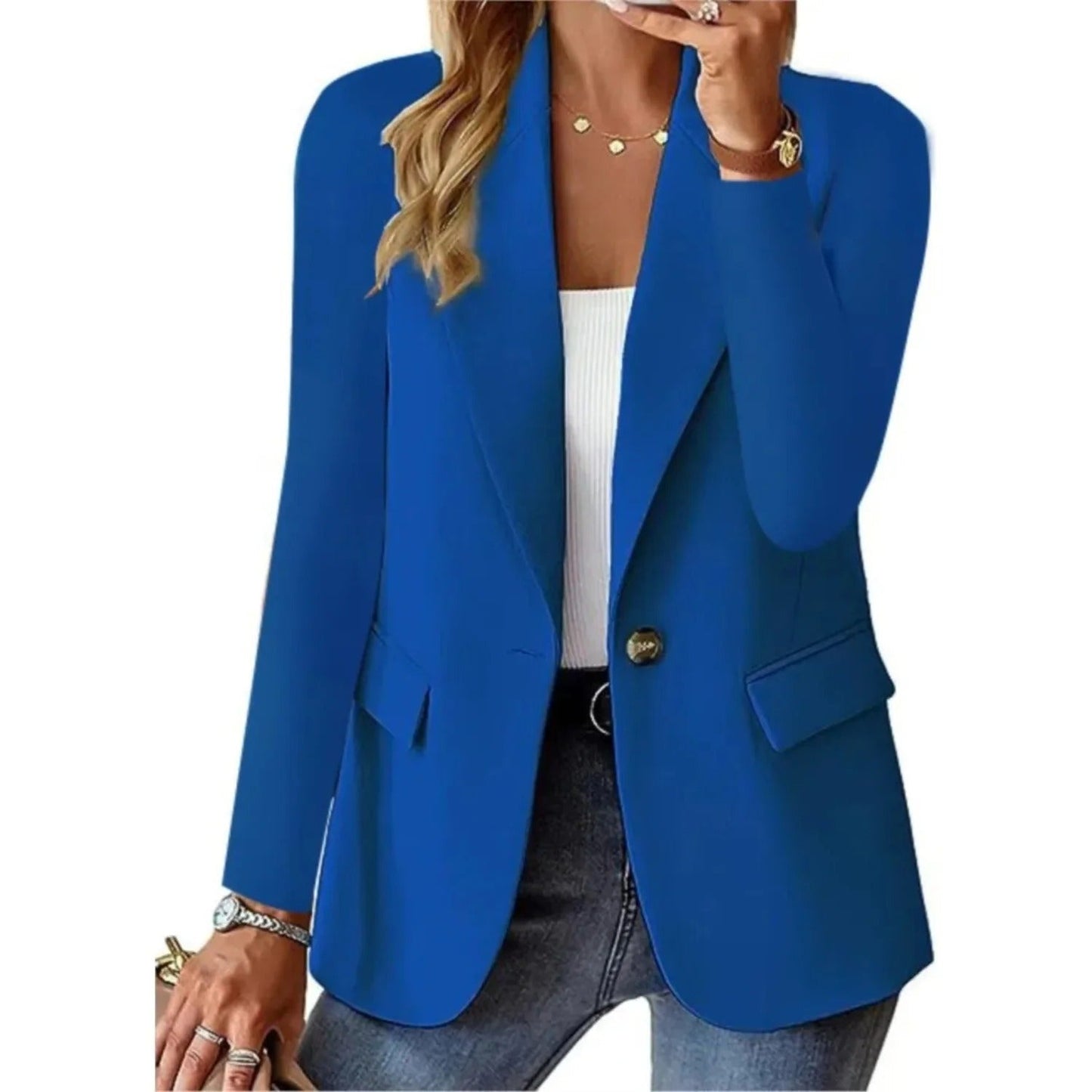 Elegant öppen blazer dam i polyester med avslappnad passform